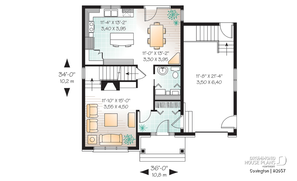 1st level - English Manor style house plan with garage, 3 bedrooms, living room with fireplace, pantry in kitchen - Covington