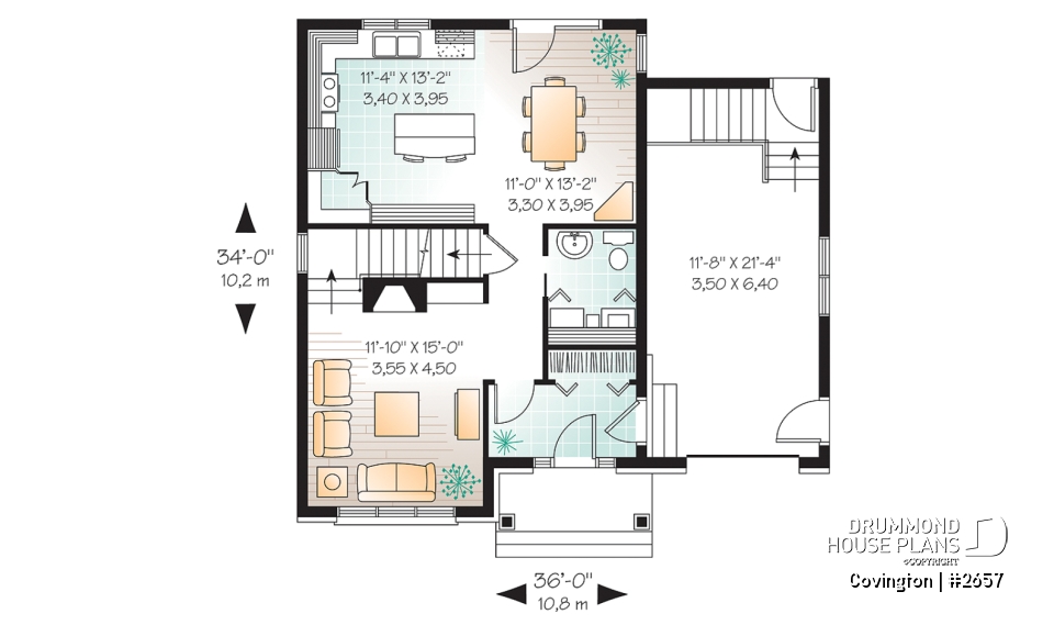 1st level - English Manor style house plan with garage, 3 bedrooms, living room with fireplace, pantry in kitchen - Covington