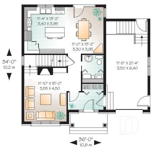 1st level - English Manor style house plan with garage, 3 bedrooms, living room with fireplace, pantry in kitchen - Covington