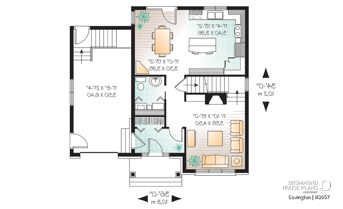 1st level - English Manor style house plan with garage, 3 bedrooms, living room with fireplace, pantry in kitchen - Covington