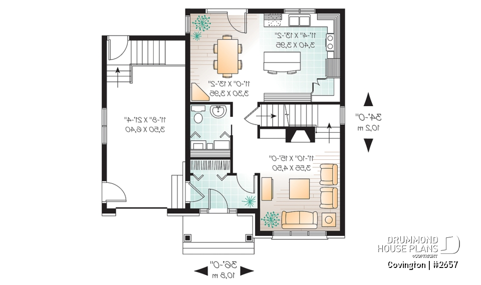 1st level - English Manor style house plan with garage, 3 bedrooms, living room with fireplace, pantry in kitchen - Covington