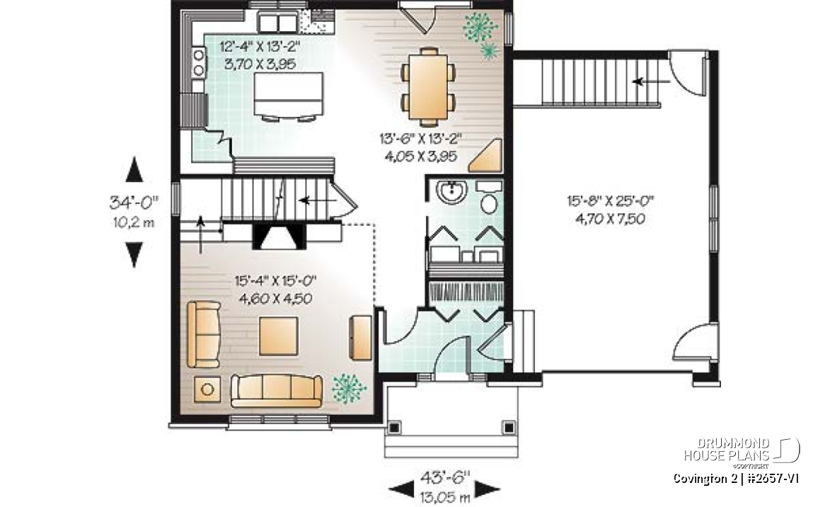 1st level - 3 bedroom manor style home design with mezzanine, fireplace and garage, covered rear terrace - Covington 2