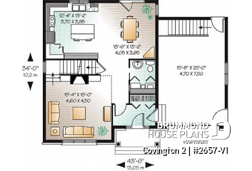 1st level - 3 bedroom manor style home design with mezzanine, fireplace and garage, covered rear terrace - Covington 2