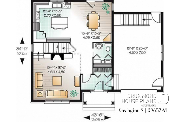 1st level - 3 bedroom manor style home design with mezzanine, fireplace and garage, covered rear terrace - Covington 2