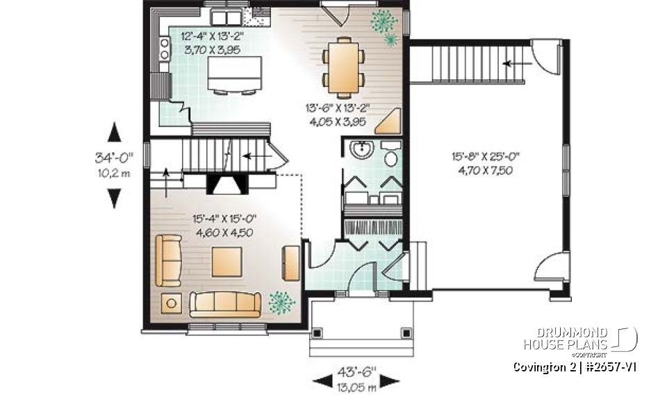 1st level - 3 bedroom manor style home design with mezzanine, fireplace and garage, covered rear terrace - Covington 2