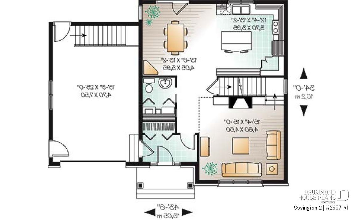 1st level - 3 bedroom manor style home design with mezzanine, fireplace and garage, covered rear terrace - Covington 2