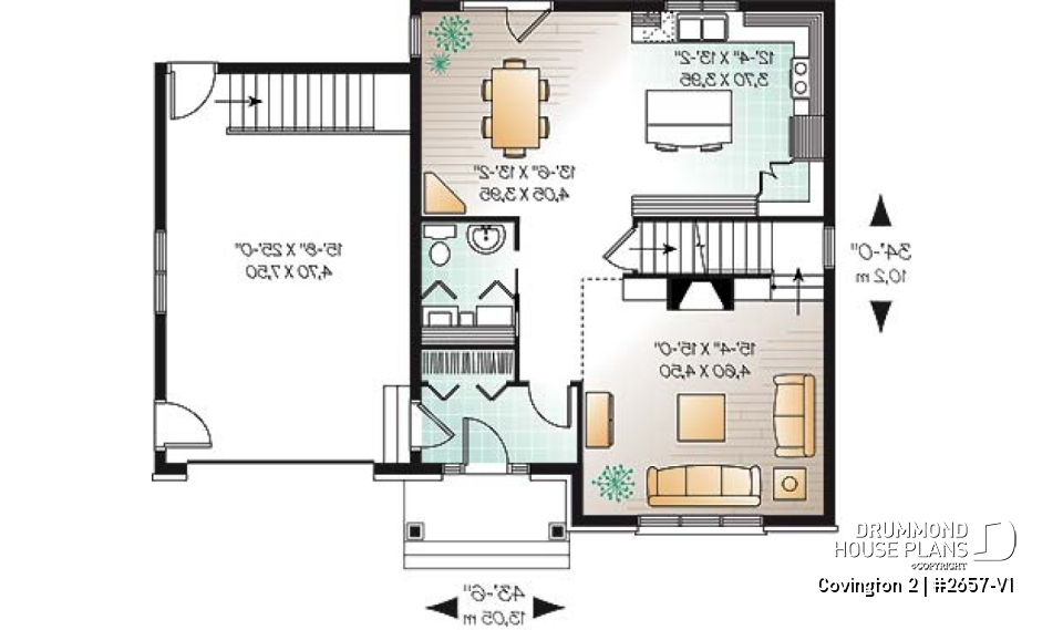 1st level - 3 bedroom manor style home design with mezzanine, fireplace and garage, covered rear terrace - Covington 2