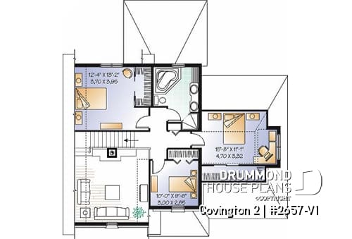 2nd level - 3 bedroom manor style home design with mezzanine, fireplace and garage, covered rear terrace - Covington 2