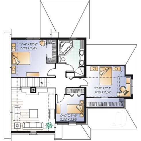 2nd level - 3 bedroom manor style home design with mezzanine, fireplace and garage, covered rear terrace - Covington 2