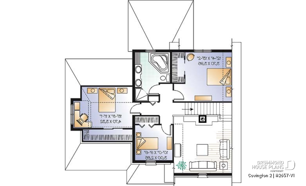 2nd level - 3 bedroom manor style home design with mezzanine, fireplace and garage, covered rear terrace - Covington 2