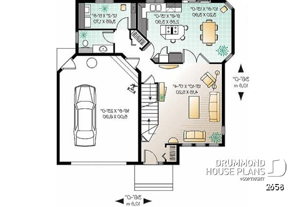 1st level - 3 bedroom modern style house plan with 2-car garage, open floor plan - Maronnier
