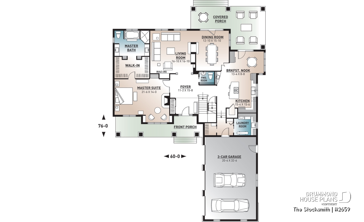 1st level - 4 to 5 Beds, 4 Bathroom Modern Farmhouse Plan, 3-car garage, Master Suite w/Fireplace, Bonus Room Above Garage - The Stocksmith