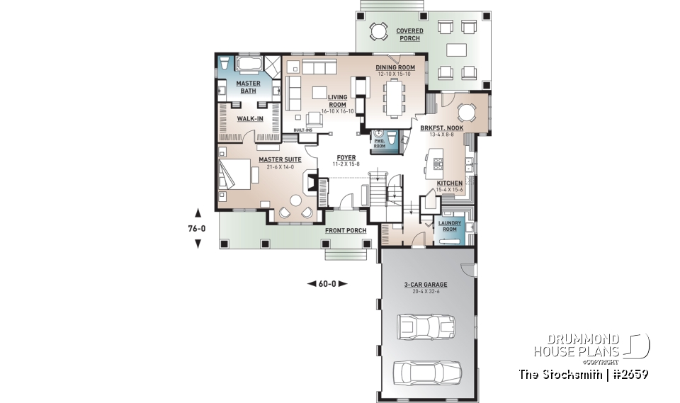 1st level - 4 to 5 Beds, 4 Bathroom Modern Farmhouse Plan, 3-car garage, Master Suite w/Fireplace, Bonus Room Above Garage - The Stocksmith