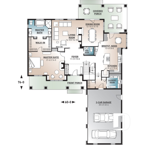 1st level - 4 to 5 Beds, 4 Bathroom Modern Farmhouse Plan, 3-car garage, Master Suite w/Fireplace, Bonus Room Above Garage - The Stocksmith