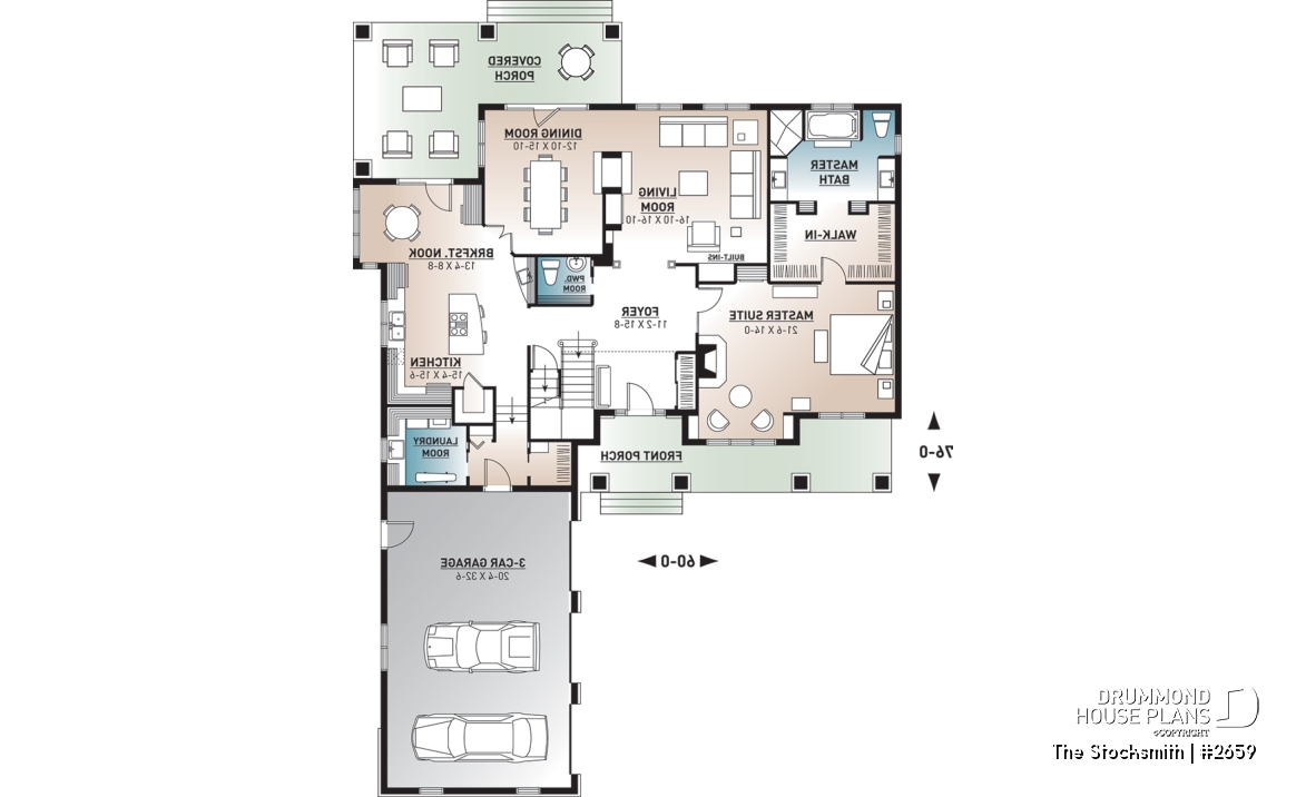 1st level - 4 to 5 Beds, 4 Bathroom Modern Farmhouse Plan, 3-car garage, Master Suite w/Fireplace, Bonus Room Above Garage - The Stocksmith