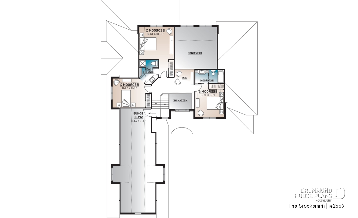 2nd level - 4 to 5 Beds, 4 Bathroom Modern Farmhouse Plan, 3-car garage, Master Suite w/Fireplace, Bonus Room Above Garage - The Stocksmith