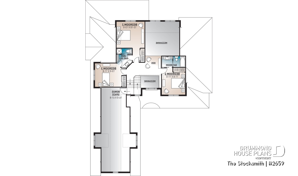 2nd level - 4 to 5 Beds, 4 Bathroom Modern Farmhouse Plan, 3-car garage, Master Suite w/Fireplace, Bonus Room Above Garage - The Stocksmith