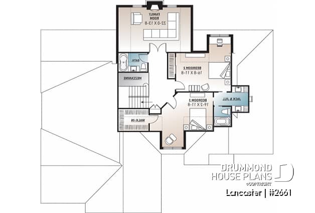 2nd level - 3 to 4 bedroom American house plan, master bedroom on main floor, large kitchen, 3-car garage - Lancaster