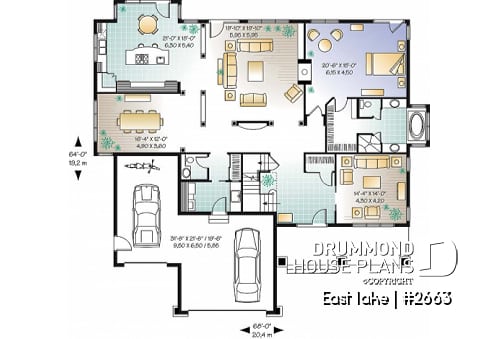 1st level - Beautiful Cap Cod style house plan, 4 to 5 bedrooms, 3-car garage, formal dining room, 3 living rooms - East lake