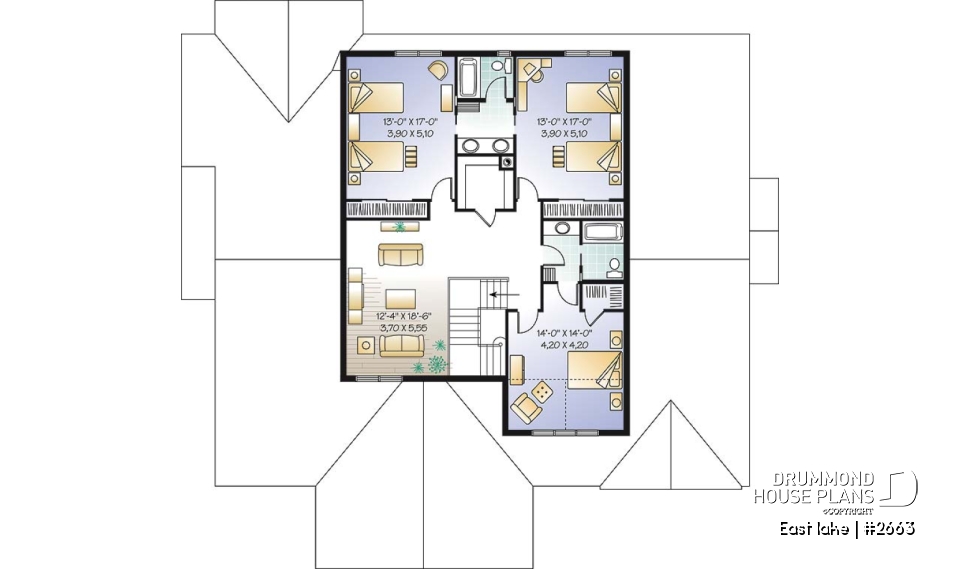 2nd level - Beautiful Cap Cod style house plan, 4 to 5 bedrooms, 3-car garage, formal dining room, 3 living rooms - East lake