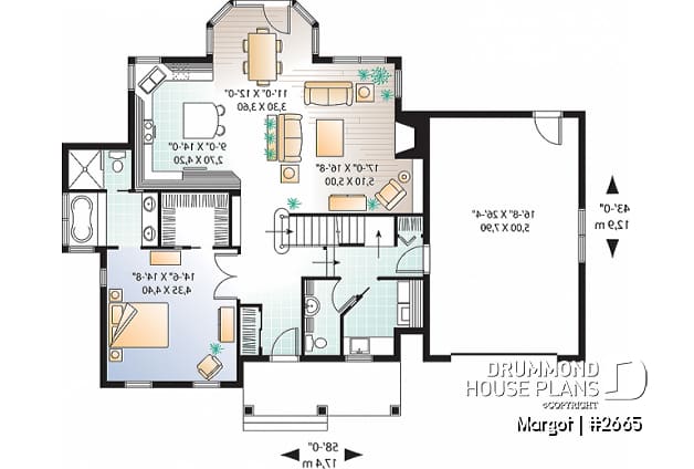 1st level - 4 bedrooms 3.5 bathrooms home plan, master suite, fireplace, lots of natural light in kitchen, garage - Margot