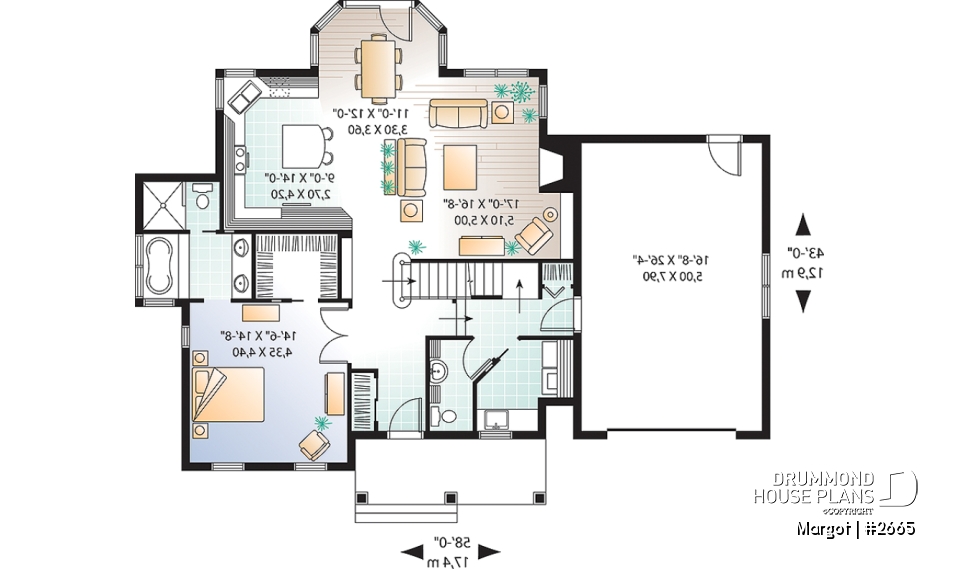 1st level - 4 bedrooms 3.5 bathrooms home plan, master suite, fireplace, lots of natural light in kitchen, garage - Margot