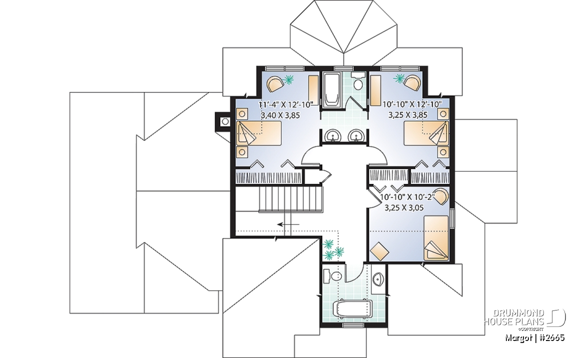 2nd level - 4 bedrooms 3.5 bathrooms home plan, master suite, fireplace, lots of natural light in kitchen, garage - Margot