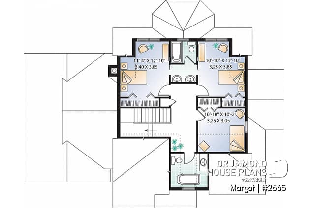 2nd level - 4 bedrooms 3.5 bathrooms home plan, master suite, fireplace, lots of natural light in kitchen, garage - Margot
