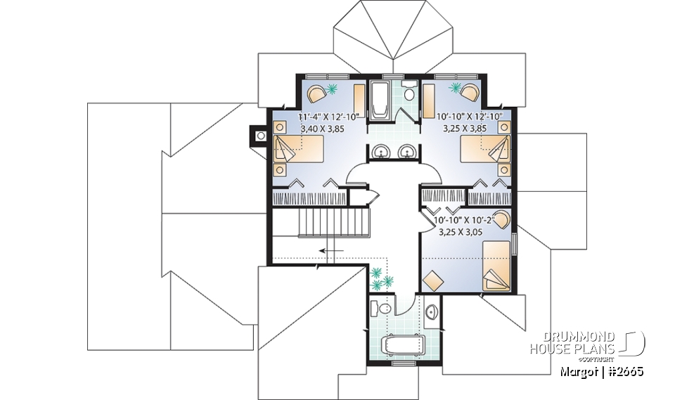2nd level - 4 bedrooms 3.5 bathrooms home plan, master suite, fireplace, lots of natural light in kitchen, garage - Margot