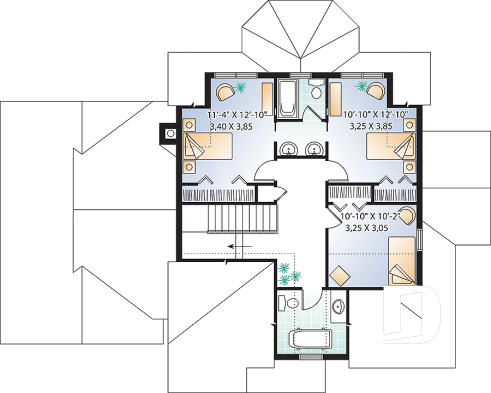 2nd level - 4 bedrooms 3.5 bathrooms home plan, master suite, fireplace, lots of natural light in kitchen, garage - Margot