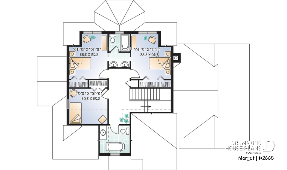 2nd level - 4 bedrooms 3.5 bathrooms home plan, master suite, fireplace, lots of natural light in kitchen, garage - Margot