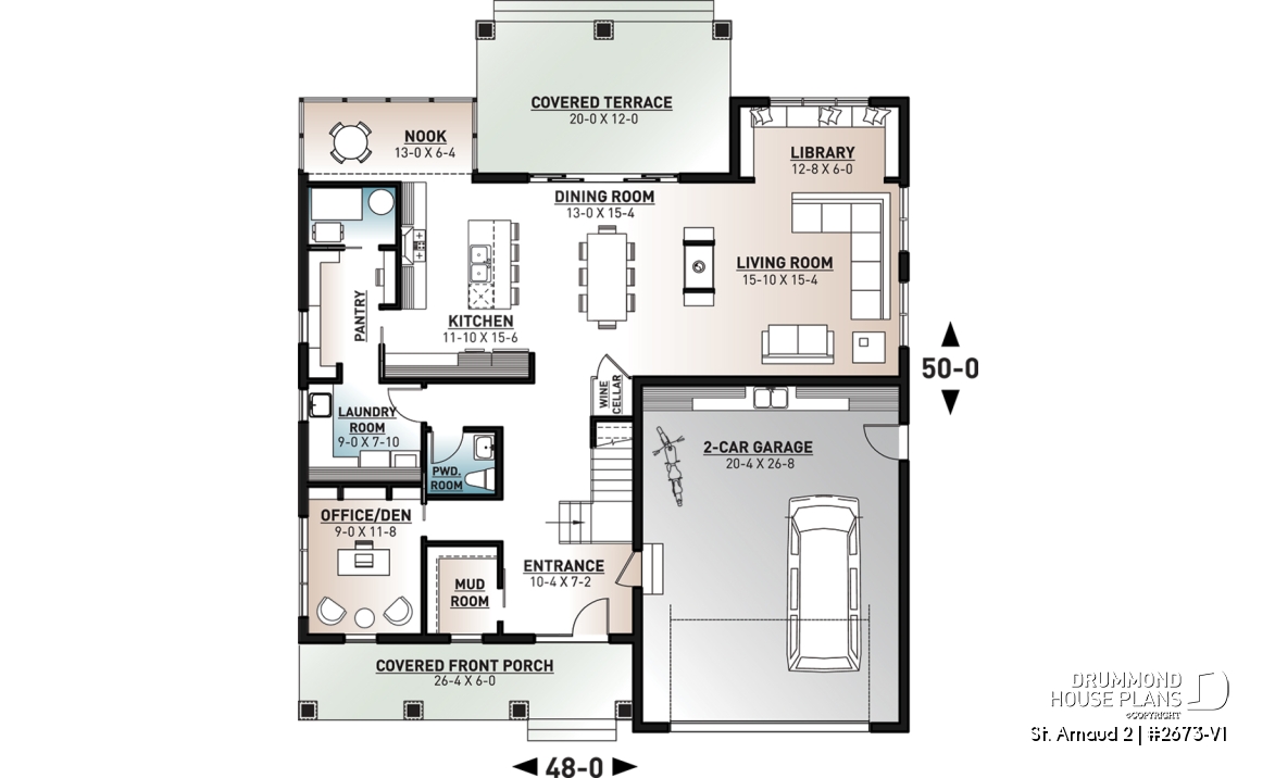 1st level - Comfortable 5 beds, 4.5 baths Modern Farm House style house plan with home office, 2-car garage, open floor - St. Arnaud 2