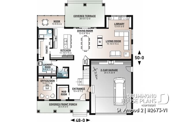 1st level - Comfortable 5 beds, 4.5 baths Modern Farm House style house plan with home office, 2-car garage, open floor - St. Arnaud 2