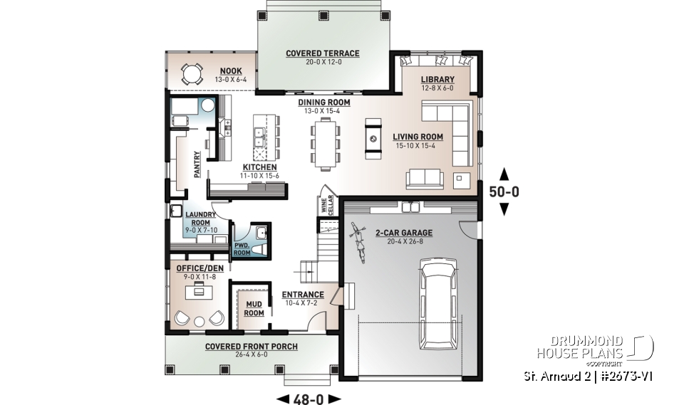 1st level - Comfortable 5 beds, 4.5 baths Modern Farm House style house plan with home office, 2-car garage, open floor - St. Arnaud 2