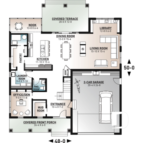 1st level - Comfortable 5 beds, 4.5 baths Modern Farm House style house plan with home office, 2-car garage, open floor - St. Arnaud 2