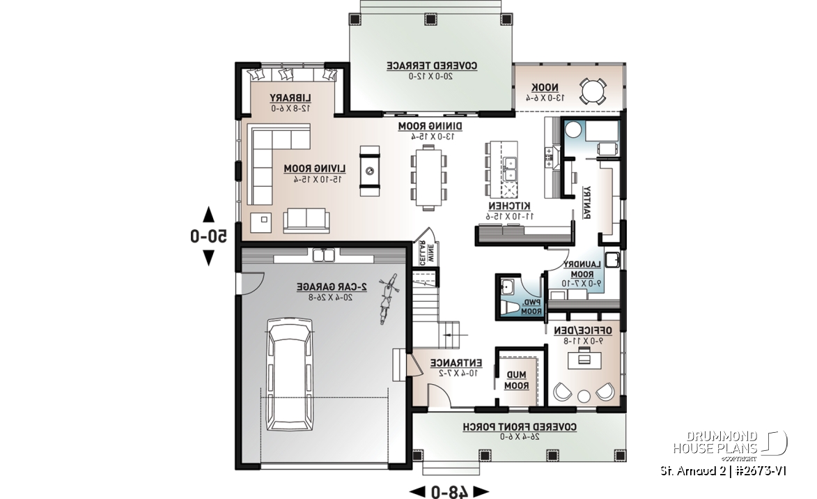 1st level - Comfortable 5 beds, 4.5 baths Modern Farm House style house plan with home office, 2-car garage, open floor - St. Arnaud 2