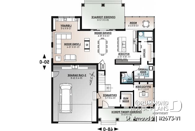 1st level - Comfortable 5 beds, 4.5 baths Modern Farm House style house plan with home office, 2-car garage, open floor - St. Arnaud 2