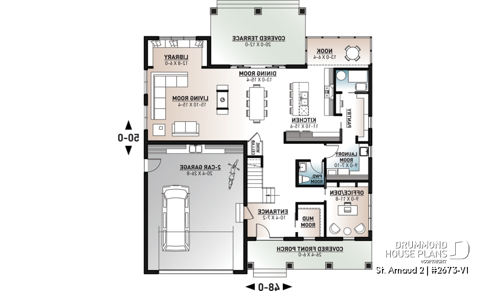 1st level - Comfortable 5 beds, 4.5 baths Modern Farm House style house plan with home office, 2-car garage, open floor - St. Arnaud 2