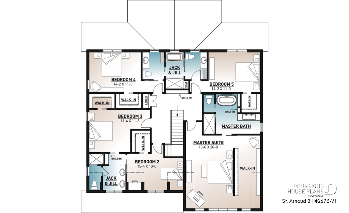 2nd level - Comfortable 5 beds, 4.5 baths Modern Farm House style house plan with home office, 2-car garage, open floor - St. Arnaud 2