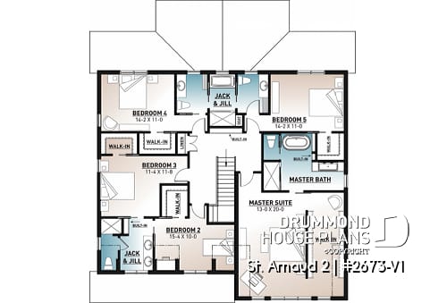 2nd level - Comfortable 5 beds, 4.5 baths Modern Farm House style house plan with home office, 2-car garage, open floor - St. Arnaud 2