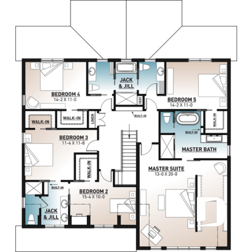 2nd level - Comfortable 5 beds, 4.5 baths Modern Farm House style house plan with home office, 2-car garage, open floor - St. Arnaud 2
