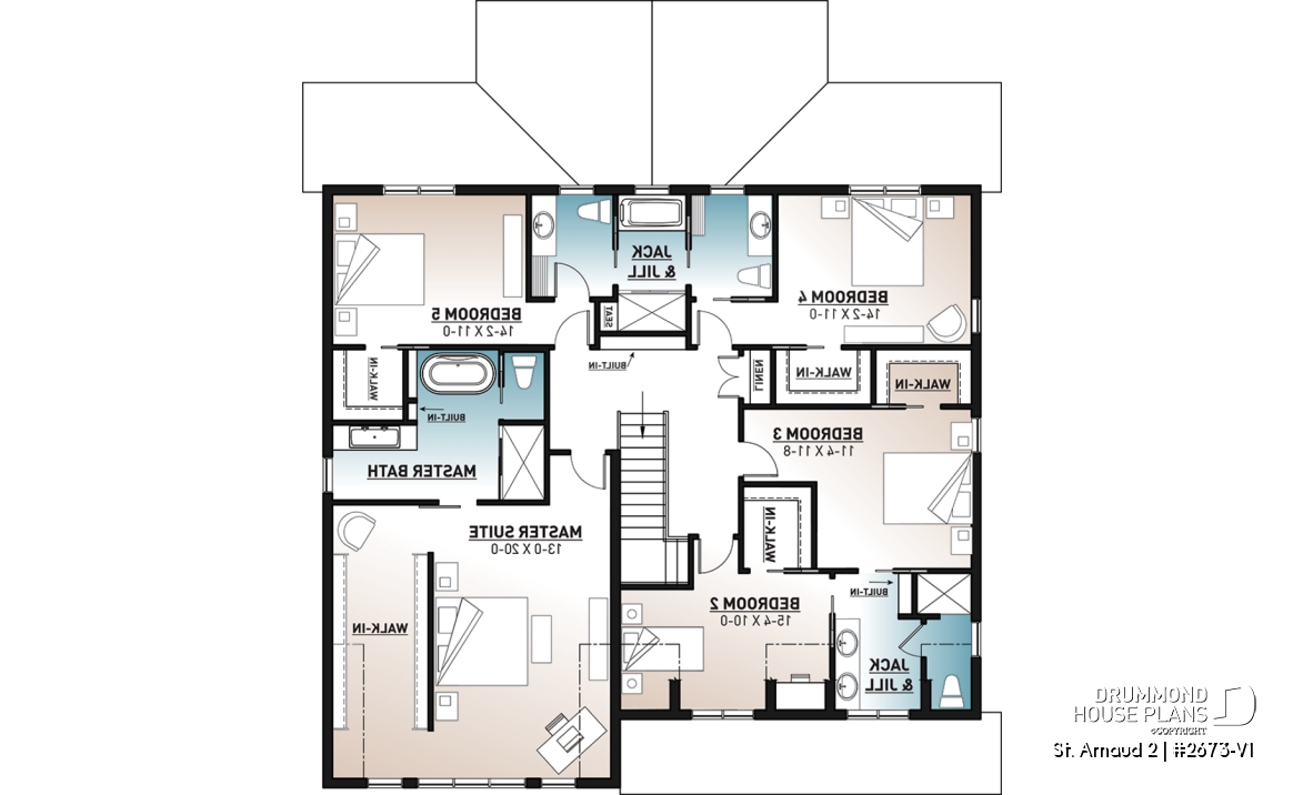 2nd level - Comfortable 5 beds, 4.5 baths Modern Farm House style house plan with home office, 2-car garage, open floor - St. Arnaud 2