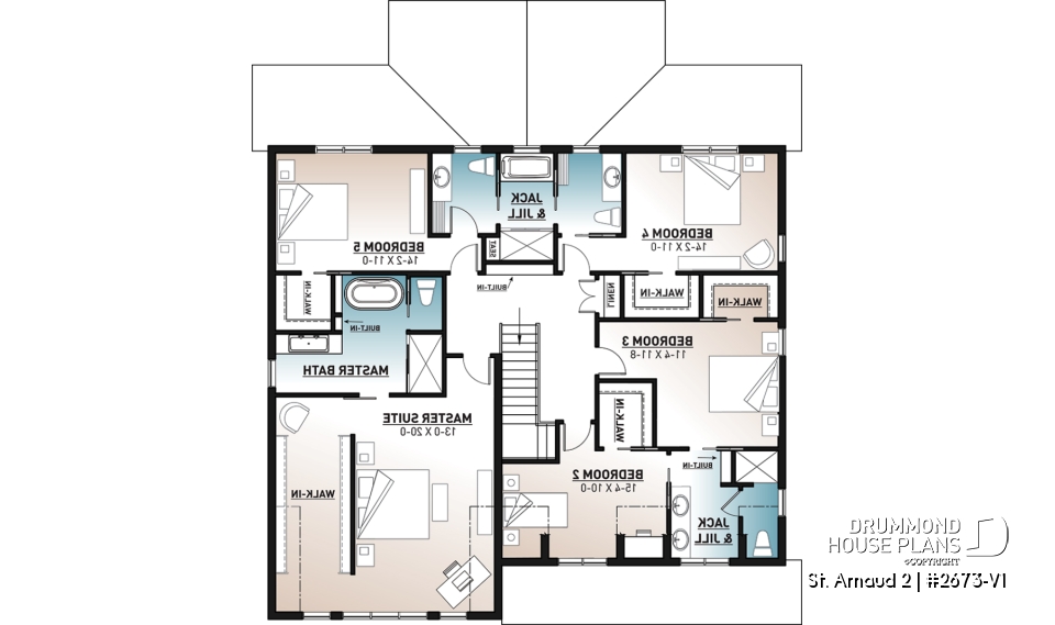 2nd level - Comfortable 5 beds, 4.5 baths Modern Farm House style house plan with home office, 2-car garage, open floor - St. Arnaud 2