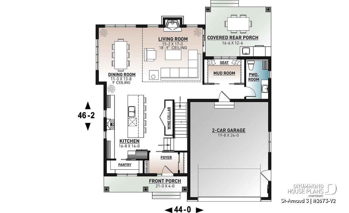 1st level - Contemporary Farmhouse Home Plan – 4 Bedrooms, Double Garage and Stunning Fireplace - St-Arnaud 3