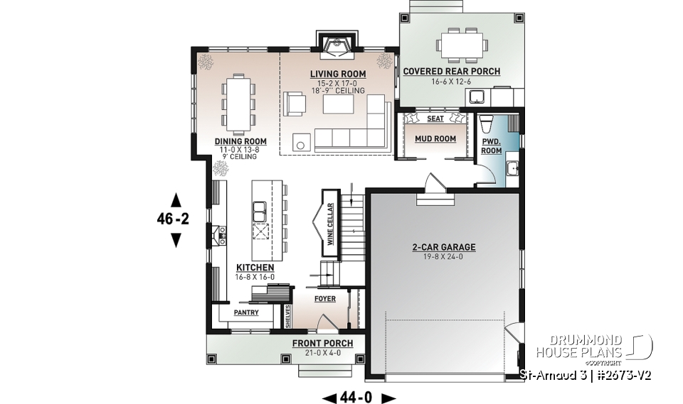 1st level - Contemporary Farmhouse Home Plan – 4 Bedrooms, Double Garage and Stunning Fireplace - St-Arnaud 3