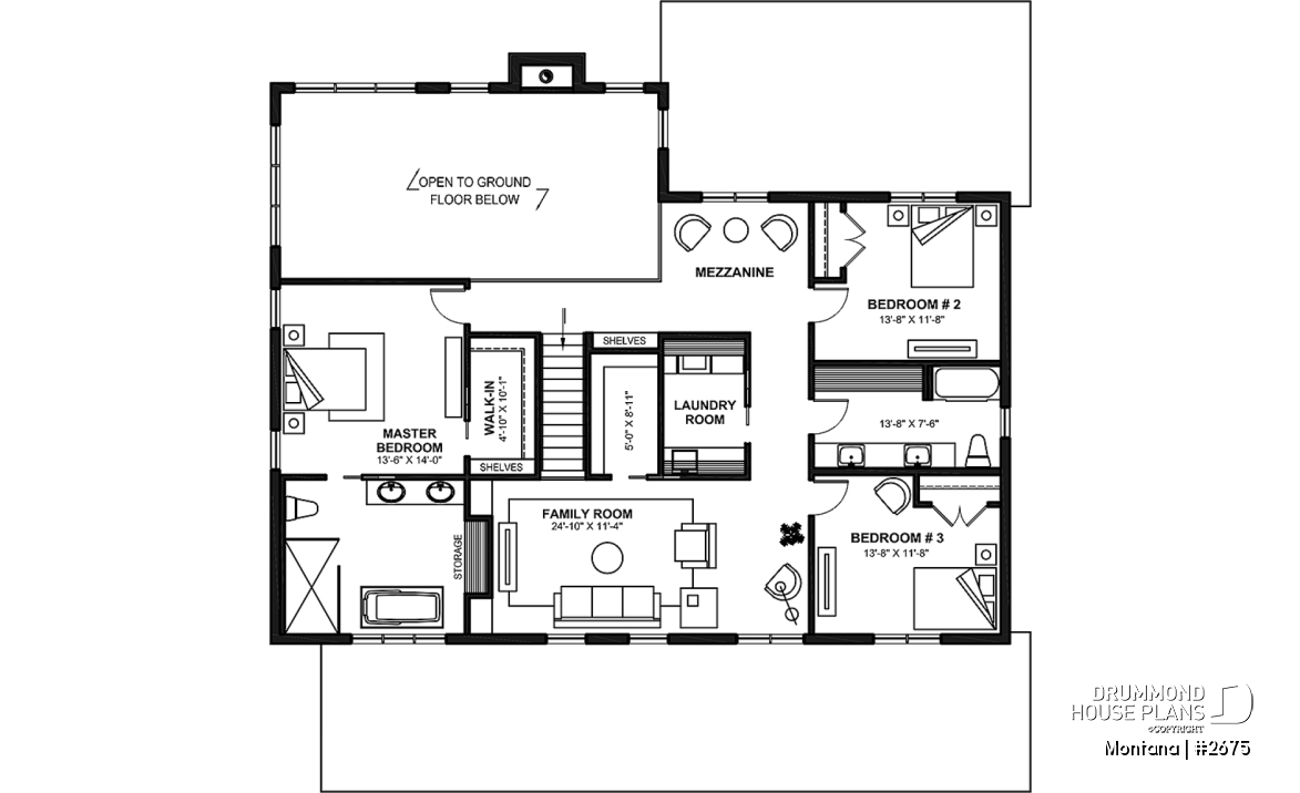 2nd level - 3 to 4 bedroom house plan + home office + workshop, spacious garage, pantry, mudroom,  - Montana