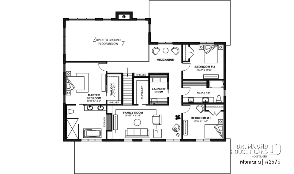 2nd level - 3 to 4 bedroom house plan + home office + workshop, spacious garage, pantry, mudroom,  - Montana