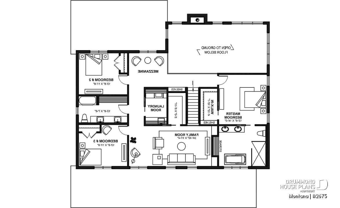 2nd level - 3 to 4 bedroom house plan + home office + workshop, spacious garage, pantry, mudroom,  - Montana