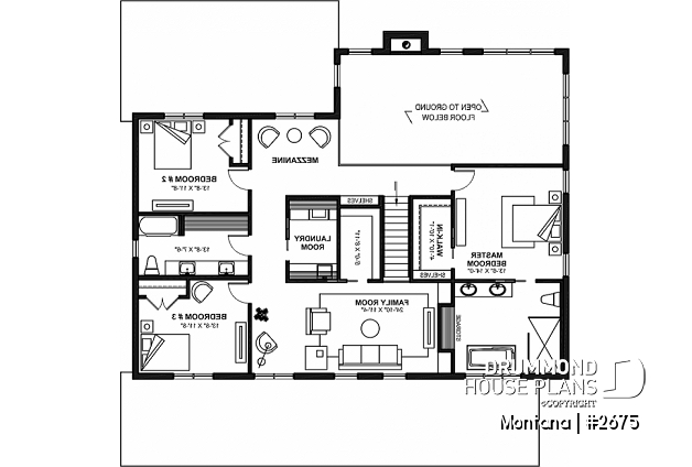 2nd level - 3 to 4 bedroom house plan + home office + workshop, spacious garage, pantry, mudroom,  - Montana