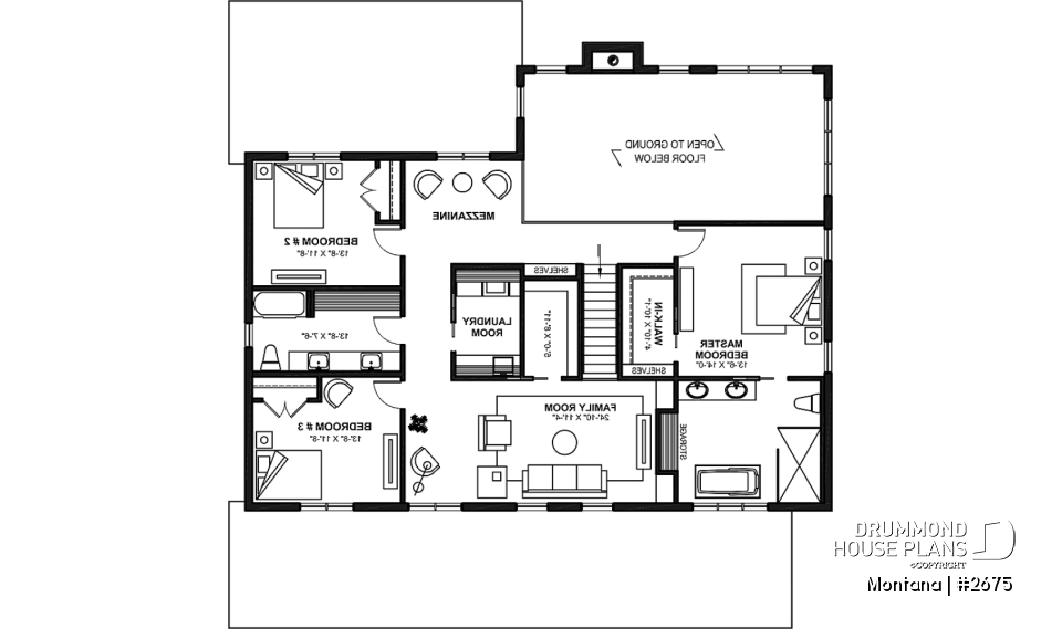 2nd level - 3 to 4 bedroom house plan + home office + workshop, spacious garage, pantry, mudroom,  - Montana